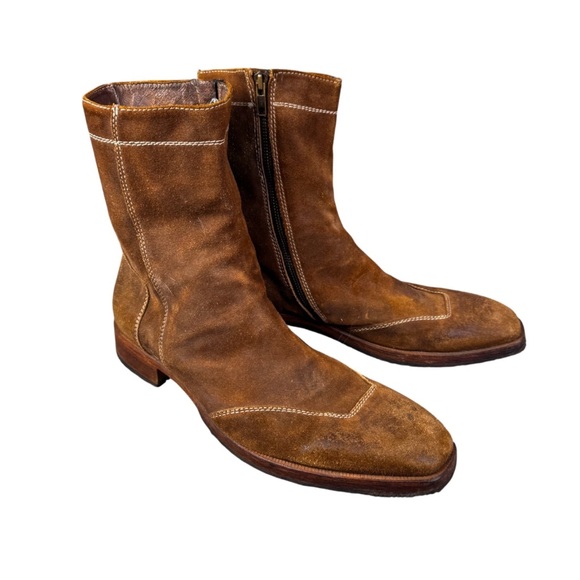 ALEXANDER HOTTO Men Ankle Boot Brown Suede Made Italy Side Zip Western US 9.5 - Picture 1 of 12